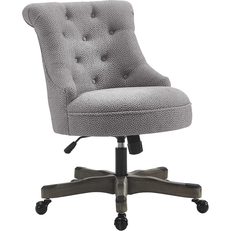 Office Chair Adjustable, Tufted Back, Wood Base, Rolling Desk Chair, Home Office Chair, Gray