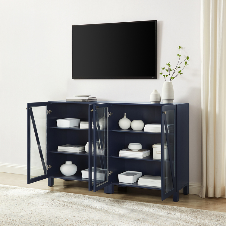 French Fabulous 2Pc Media Storage Cabinet Set Navy - 2 Storage Pantries
