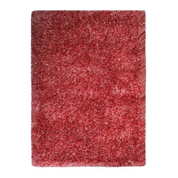 Hand Tufted Shag Polyester 6'x9' Area Rug Solid Red White