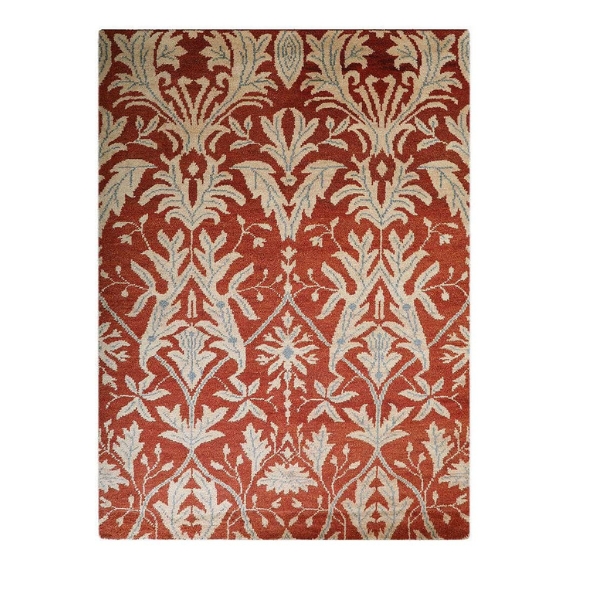Hand Knotted Wool 6'x9' Area Rug Floral Red Gold
