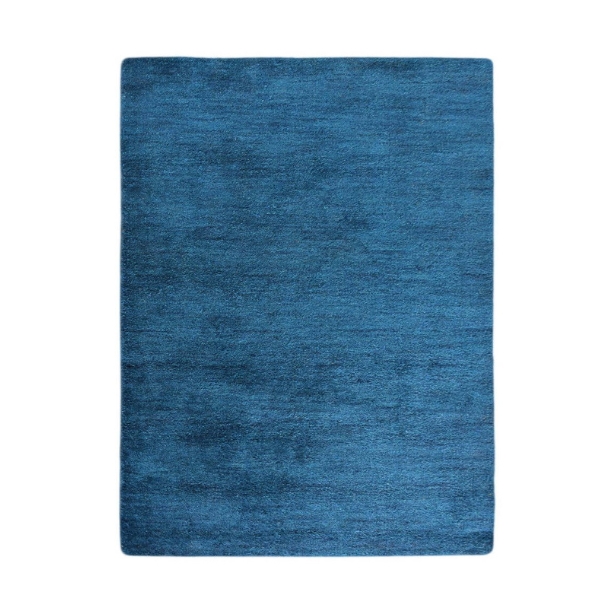 Hand Knotted Loom Silk Mix 6'x9' Area Rug Solid Dark Blue