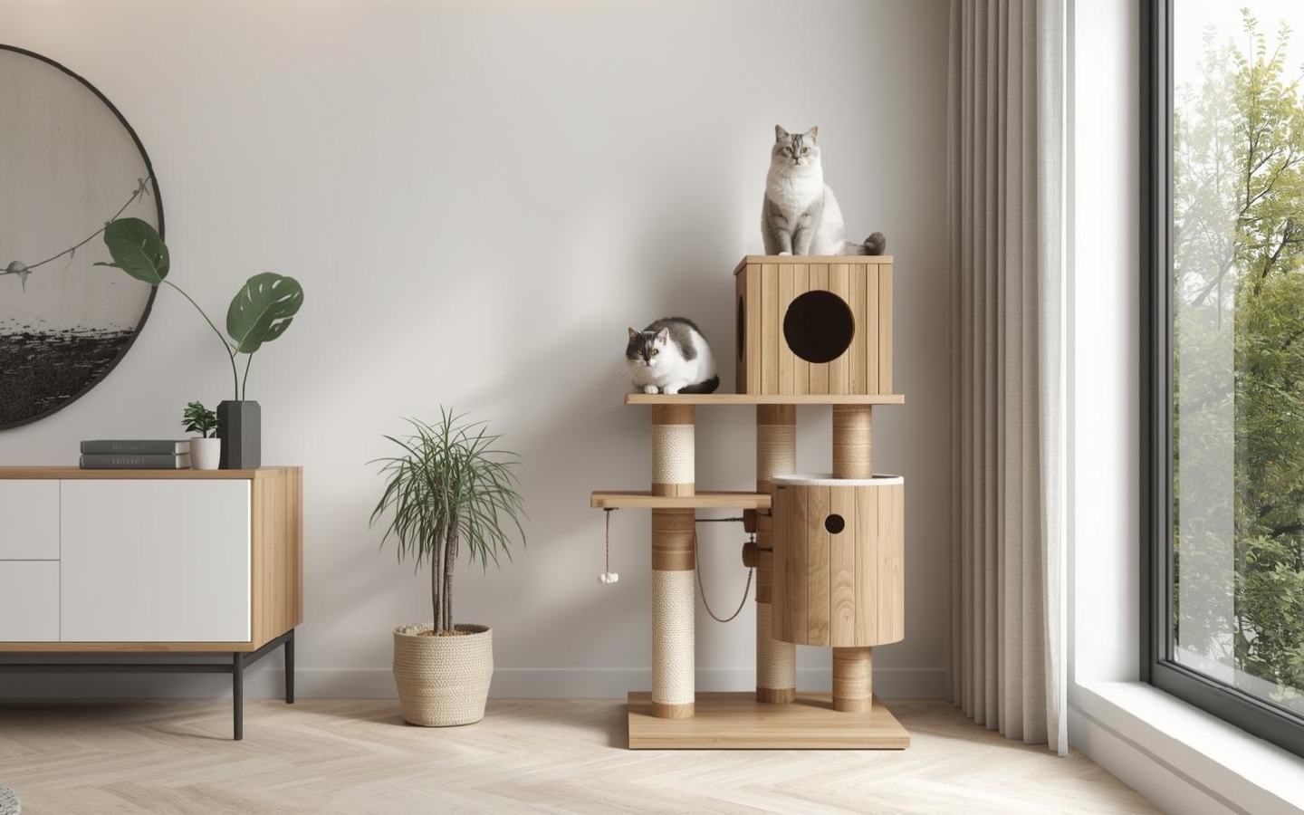 neutral wood cat trees
