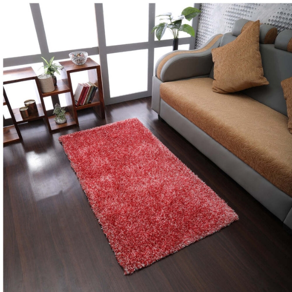 Hand Tufted Shag Polyester 6'x9' Area Rug Solid Red White