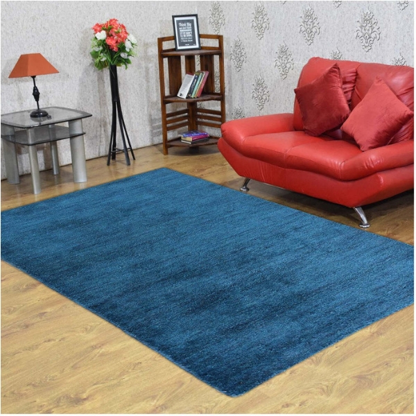 Hand Knotted Loom Silk Mix 6'x9' Area Rug Solid Dark Blue