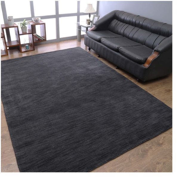 Hand Knotted Loom Wool 6'x9' Area Rug Solid Charcoal